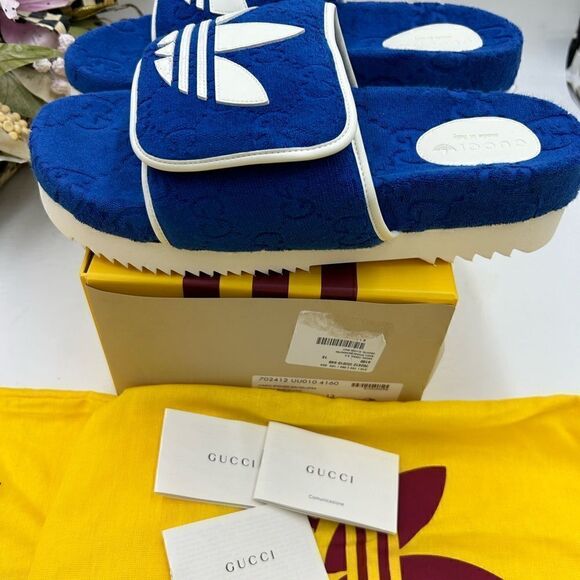 Men’s Gucci, X Adidas monogram, GG slides size 13 made in Italy - Picture 6 of 9